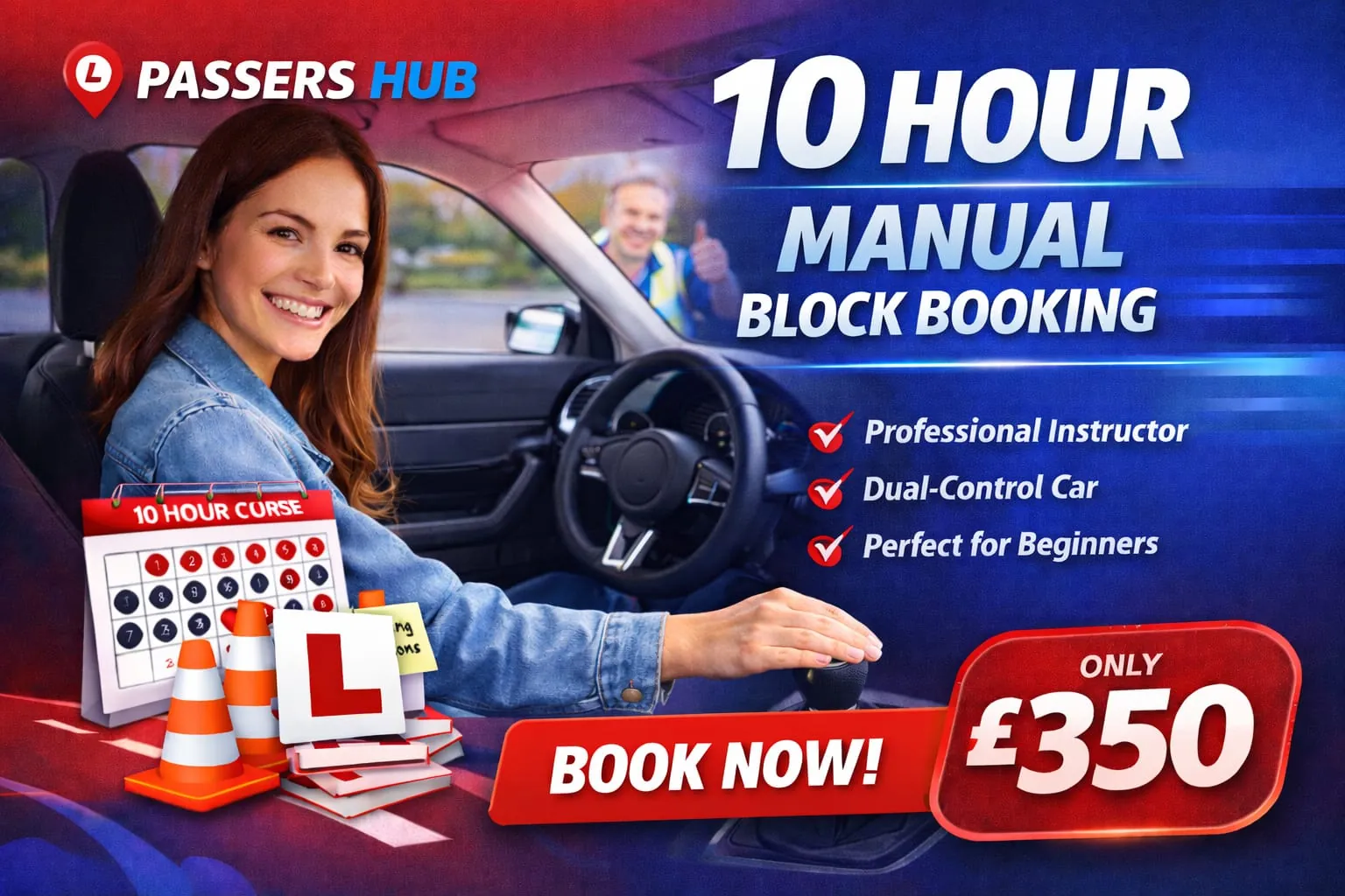 10 hour manual driving lessons block booking with DVSA approved instructors at Passers Hub Driving School