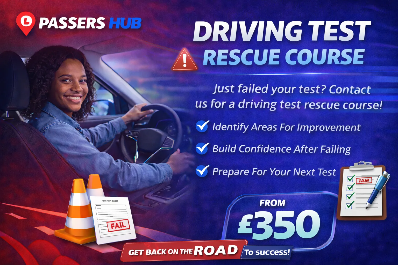 Driving test rescue course for learners who have failed their test with Passers Hub Driving School